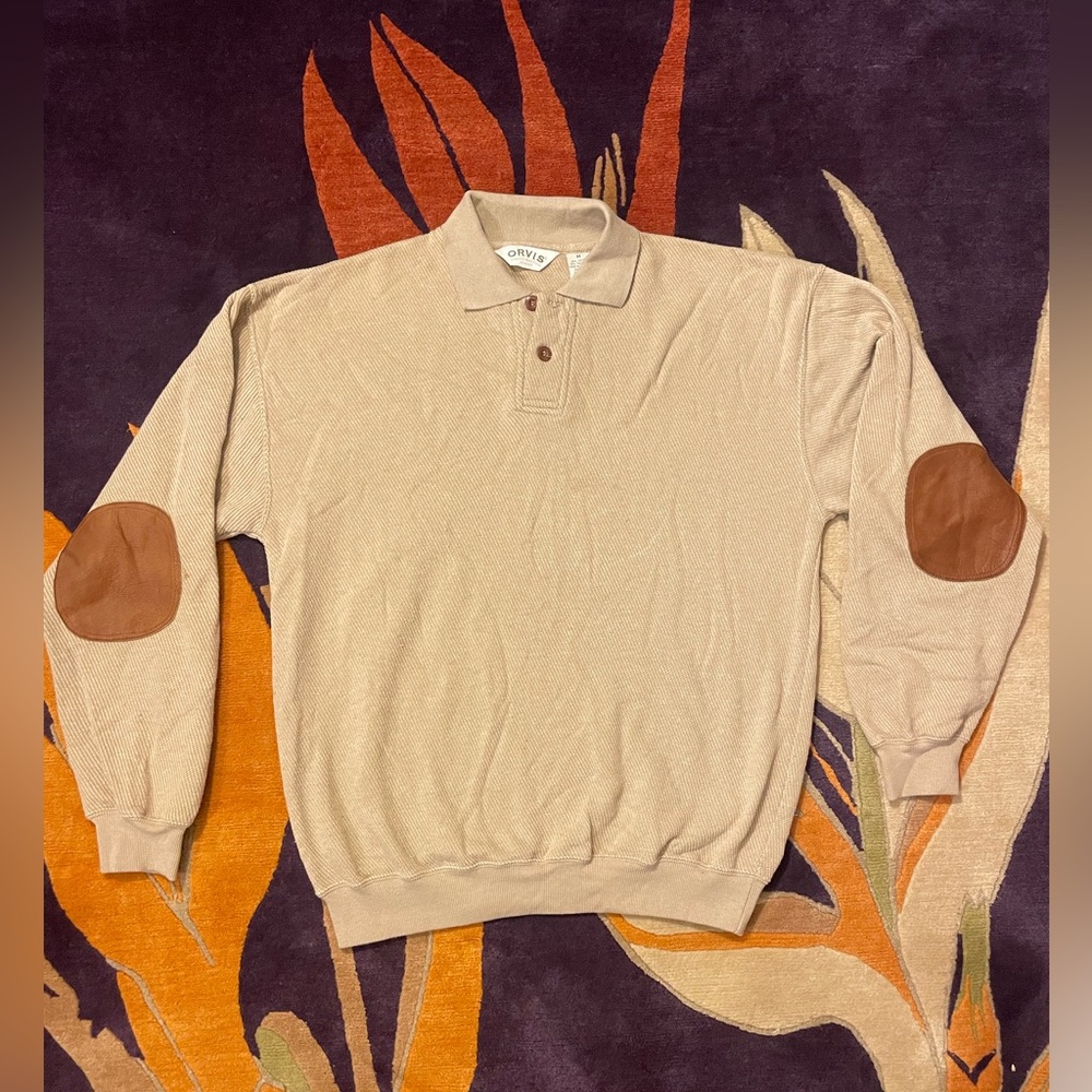 Orvis collared sweatshirt in tan color